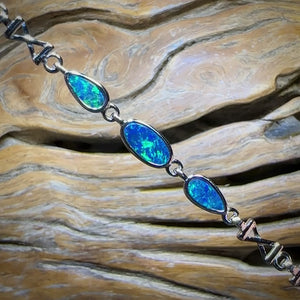 Sterling Silver - Australian Boulder Doublet Opal Bracelet
