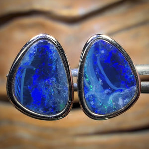 Sterling Silver - Australian Boulder Opal Doublet Stud Earrings