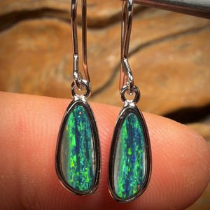 Sterling Silver - Best Electric Green Australian Boulder Opal Doublet Hook Earrings