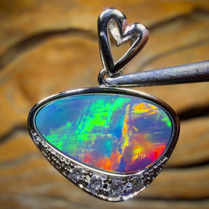 Broad Red Rainbow Flash Sterling Silver - Queensland Boulder Opal Doublet Pendant