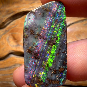 Bargain Card! 49.3cts - “Jet Stream” Large Australian Boulder Seam Opal. Electric Red Multi