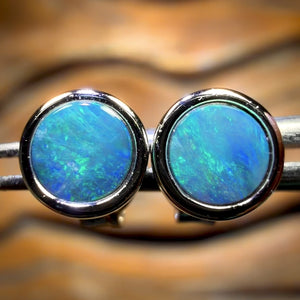 🔨 AUCTION 🔨 Sterling Silver - Australian Boulder Opal Doublet Stud Earrings. Scandinavian Aka Ice Blue