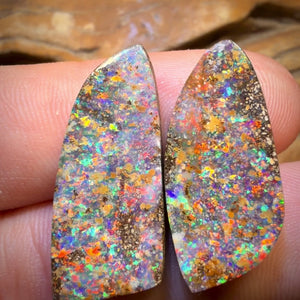 29.9cts - Top Australian Boulder Seam Opal Pair Red Multi Fire