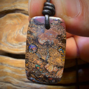 Half Price Card! 32 x 19mm - Drilled Tribal Queensland Boulder Opal Necklace