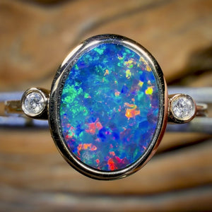 Bague double en or 14 carats et opale boulder du Queensland