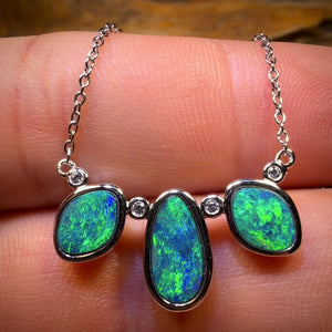 Sterling Silver - “3x The Blue Green” Queensland Boulder Opal Doublet Pendant w/ Necklace