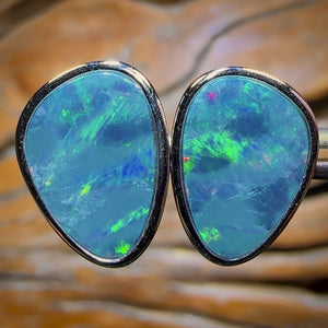 Sterling Silver - Australian Boulder Opal Doublet Stud Earrings