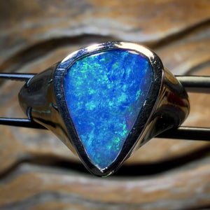 Sterling Silver - Large Queensland Boulder Opal Doublet Ring. MEN / UNISEX
