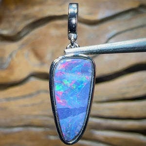 Sterling Silver - SOLID Australian Boulder Opal Pendant. “Fire Waves”