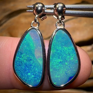 Large Sterling Silver - Australian Boulder Opal Doublet Drop Stud Earrings