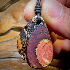 34 x 22mm - “Man in the Moon” Drilled Australian Tribal Boulder Opal Necklace