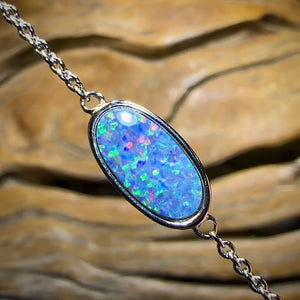 Sterling Silver - Australian Boulder Doublet Opal Bracelet
