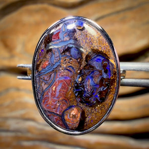 Bargain Card! Sterling Silver - Solid Tribal Boulder Opal Ring