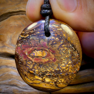 40 x 37mm - Drilled Boulder Opal Pendant w/ Eco Friendly Vegan Cord