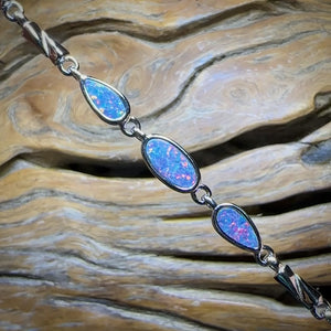 Sterling Silver - Australian Boulder Doublet Opal Bracelet