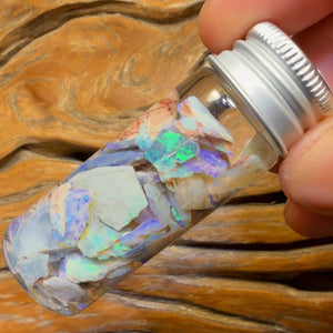 57.8cts - Rare Mintabie Rough Opal Vial. South Australian Opal