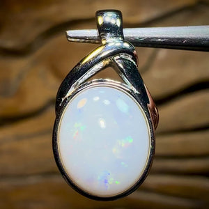 Sterling Silver - Large Solid South Australian White Opal Pendant