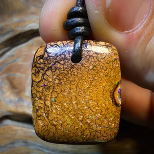Bargain Card! 26 x 22mm - Pineapple Drilled Tribal Queensland Boulder Opal Necklace. Australian Opal