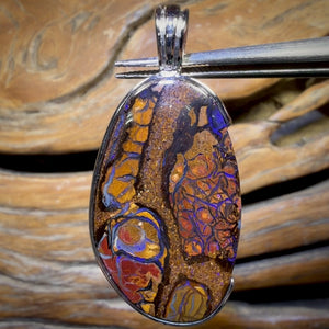 Sterling Silver - Solid Tribal Boulder Opal Pendant UNISEX