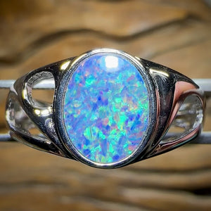 Sterling Silver - Large Unisex Australian Boulder Opal Doublet Ring