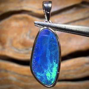 WILDCARD! Gorgeous Blue ￼Sterling Silver - Queensland Boulder Opal Doublet Pendant