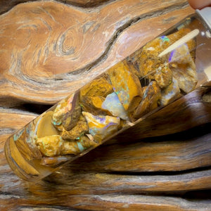 121,8 ct – Phiole mit Yowah-Nussopal-Rohstein und fossilem Opal