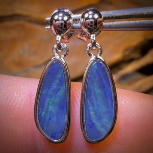 Sterling Silver - Australian Boulder Opal Doublet Drop Stud Earrings