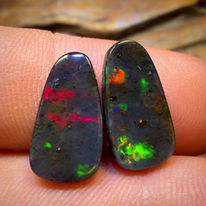 7.7cts - Super Rare Red on Black Top Australian Boulder Seam Opal and a Pair!!