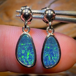 Sterling Silver - Australian Boulder Opal Doublet Drop Stud Earrings