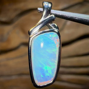 Sterling Silver - Solid South Australian Crystal Opal Pendant. “Green Flames”