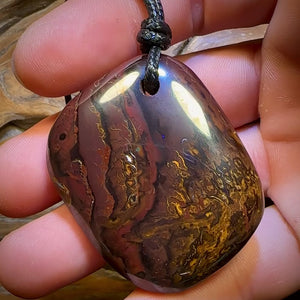 🔨 AUCTION 🔨 No Reserve 47 x 38mm - Large Drilled Boulder Opal Pendant w/ Eco Friendly Vegan Cord