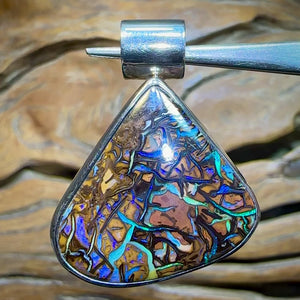 Sterling Silver - SOLID Australian Tribal Pattern Boulder Opal Pendant Hand Made