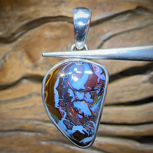 Sterling Silver - Large Solid Australian Tribal Boulder Opal Pendant