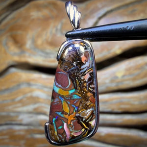 Sterling Silver - Solid Tribal Boulder Opal Pendant