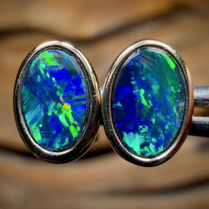 14k Gold - Classic Queensland Boulder Doublet Opal Earrings