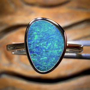 Sterling Silver - Queensland Boulder Opal Doublet Ring Scandinavian Aka Ice Blue
