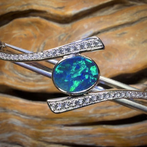 Sterling Silver - Australian Boulder Doublet Opal Bracelet