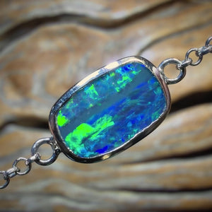 HDW Sterling Silver - Australian Boulder Doublet Opal Bracelet