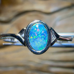 Sterling Silver - Queensland Boulder Opal Doublet Ring. Bargain Line