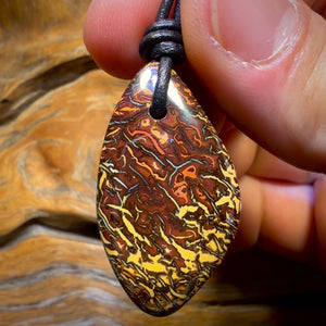 35 x 20mm - Awesome Drilled Yellow/Orange Tribal Queensland Boulder Opal Necklace