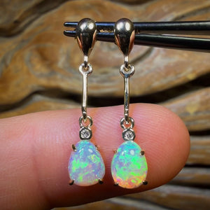 14k Gold - South Australian Top Crystal Opal Drop Stud Diamond Earrings