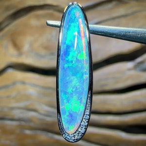 14k “Electric Malibu” White Gold - Solid South Australian Crystal Opal Pendant