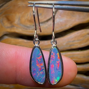 Sterling Silver - Top Australian Boulder Opal Doublet Hook Earrings with Red