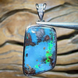 Sterling Silver - SOLID Australian Boulder Opal Pendant Hand Made “Aquatic Dream”