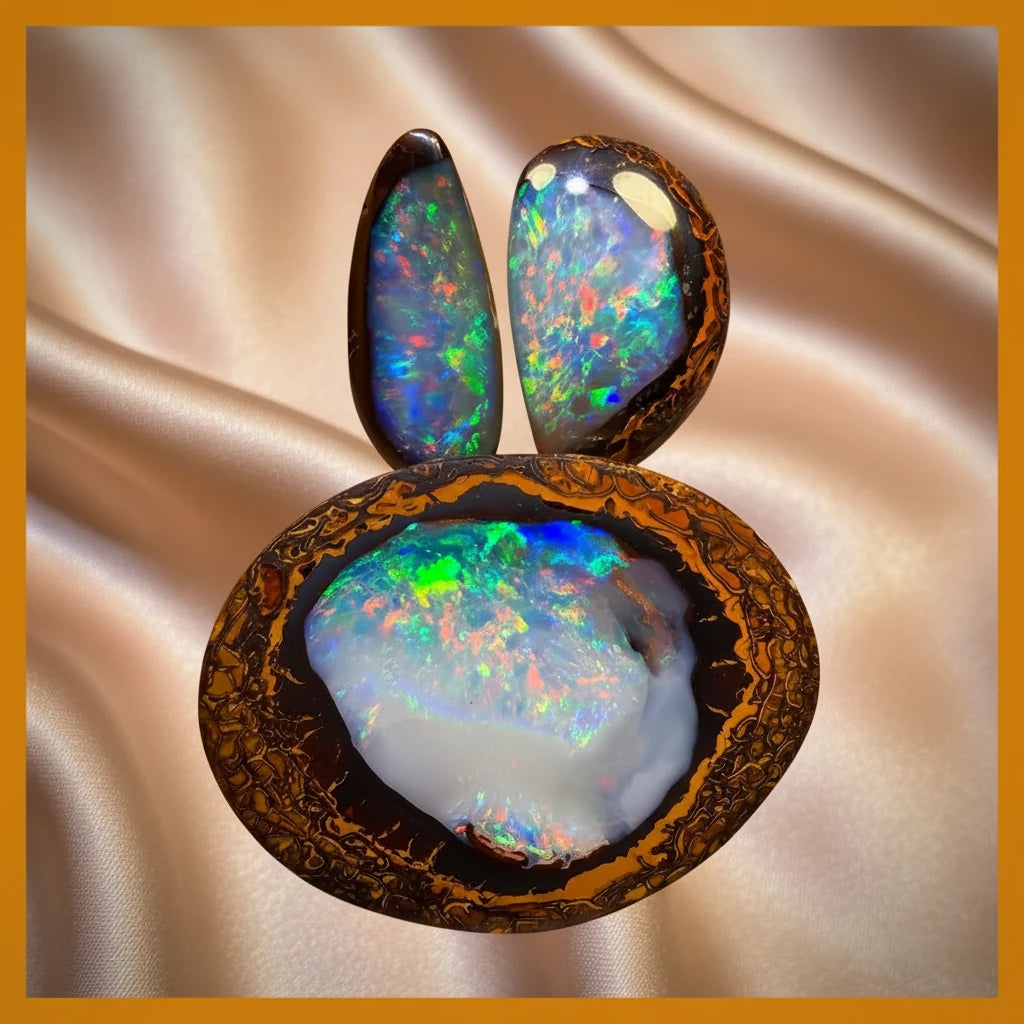 “Set in Stone” - Private Collector Investment - 105.2cts - TOP Yowah Nut Crystal Centre Opal Trio. Featured on “Outback Opal Hunters”!